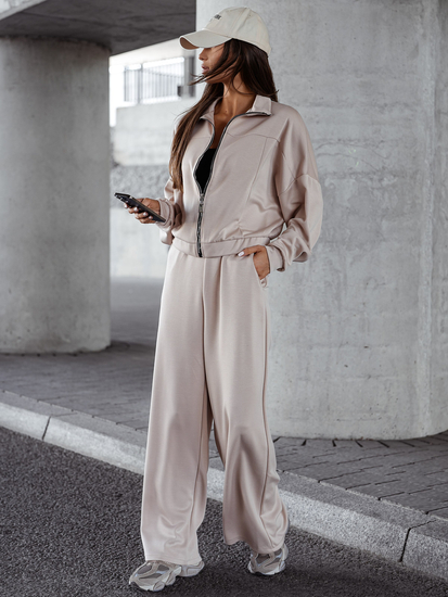 Set hanorac cu fermoar două piese pentru femei bej Bolf 821109