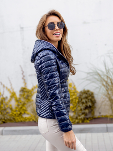 Geacă mătlasată bleumarin cu glugă Bolf 9752