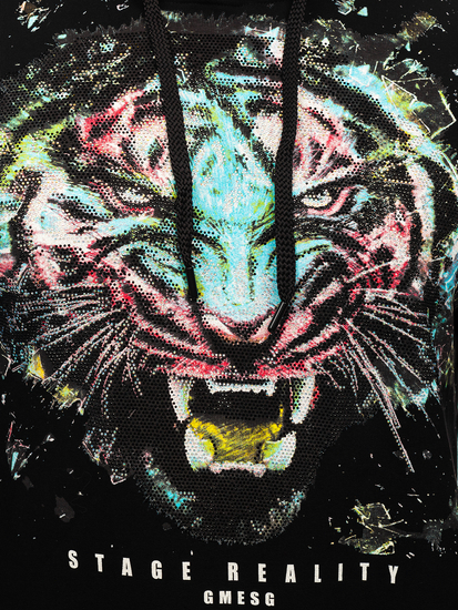 Hanorac negru-portocaliu cu aplicație decorativă Bolf 6420