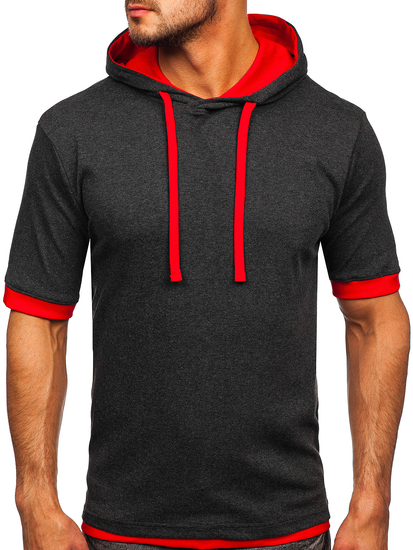 Tricou cu glugă gri-roșu Bolf 08-1