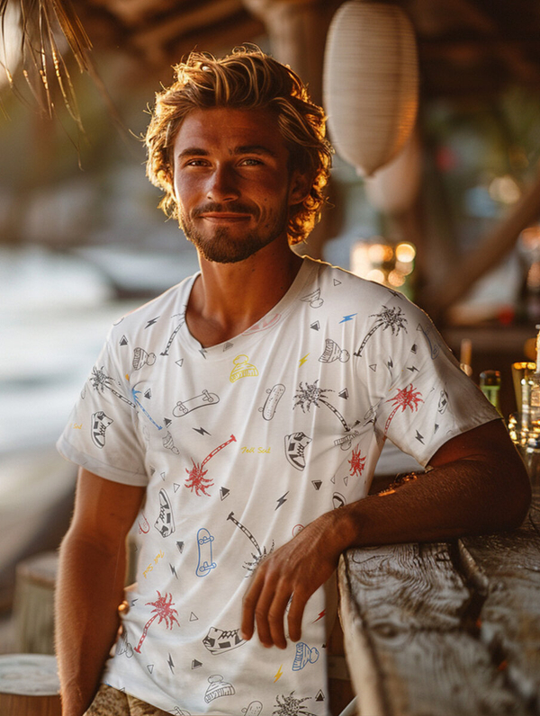 Tricou bărbătesc alb din bumbac cu imprimeu Bolf 1150A2