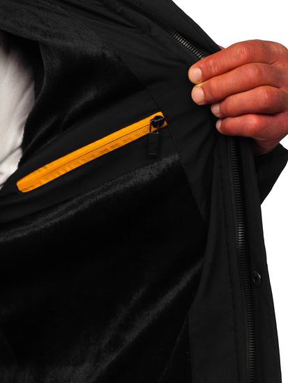 Geacă de iarnă lungă matlasată neagră Bolf 22M57