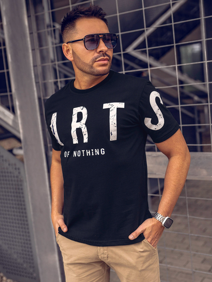 Tricou negru cu imprimeu Bolf 1180A