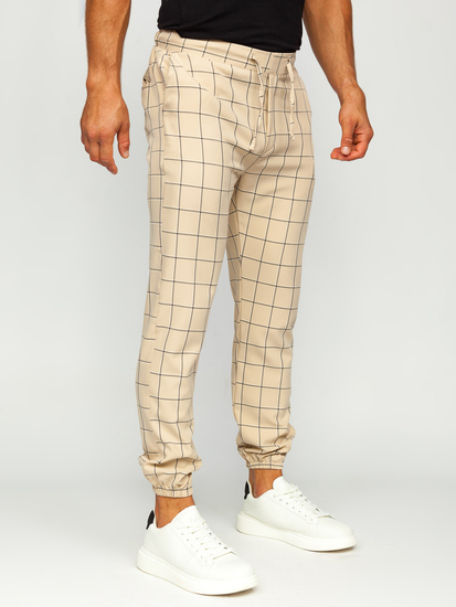 Pantaloni joggers în carouri bej Bolf 0064