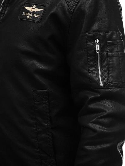 Geacă de piele pilot neagră EX837