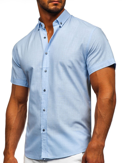 Cămașă cu mâneca scurtă din bumbac albastru-aprins Bolf 20501