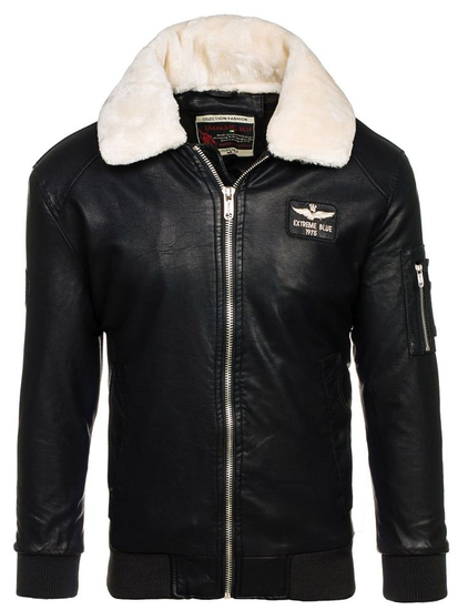Geacă de piele pilot neagră EX837