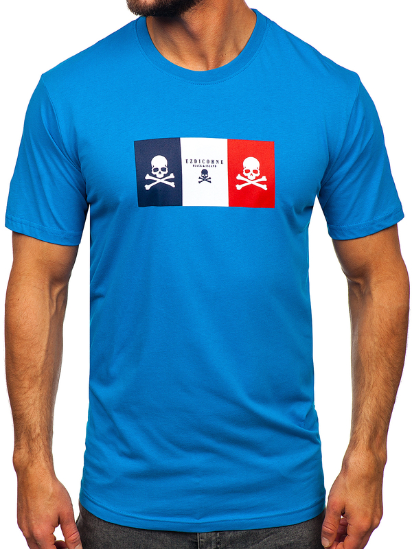 Tricou din bumbac albastru-aprins cu imprimeu Bolf 14784