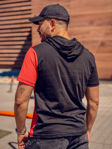 Tricou cu glugă și imprimeu negru-roșu Bolf 8T981A