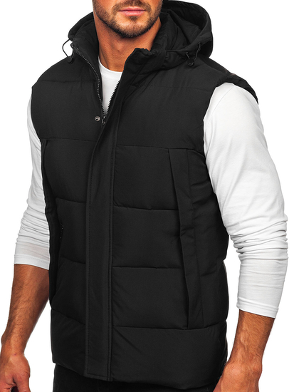 Vestă de bărbați matlasată groasă, neagră, cu glugă Bolf 57M7508