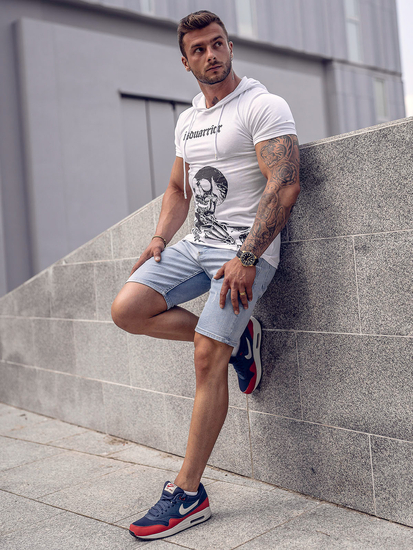 Tricou alb cu imprimeu și glugă Bolf 8T979