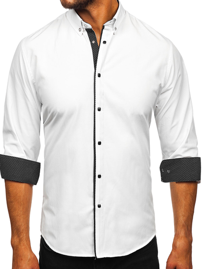 Cămașă albă elegantă pentru bărbați cu mâneci lungi Bolf 17724