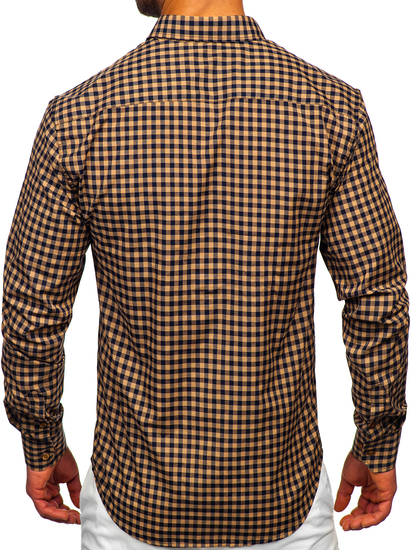 Cămașă în carouri vichy cu mâneca lungă maro Bolf 22747