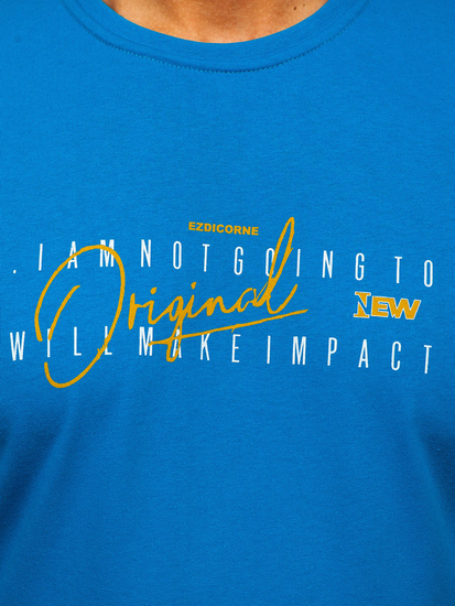 Tricou bărbătesc din bumbac turcoaz cu imprimeu Bolf 5032