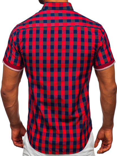 Cămașă bordo in carouri mâneca scurtă Bolf 4508