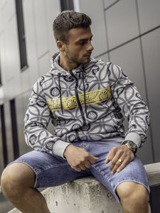 Hanorac gri pentru bărbați cu fermoar și glugă Bolf 27B8123A