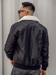 Geacă de pilot din piele neagră pentru bărbați Bolf EX837A