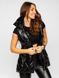 Vestă lungă neagră matlasată dame Bolf 16M9075