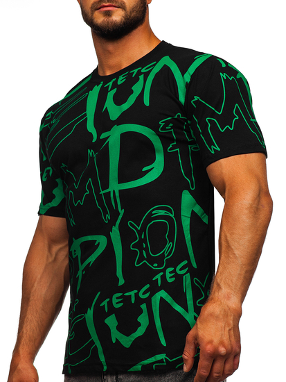 Tricou negru imprimat pentru bărbați din bumbac pentru bărbați Bolf KS1972