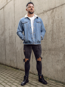 Geacă de blugi albastră călduroasă tip trucker Bolf 1157