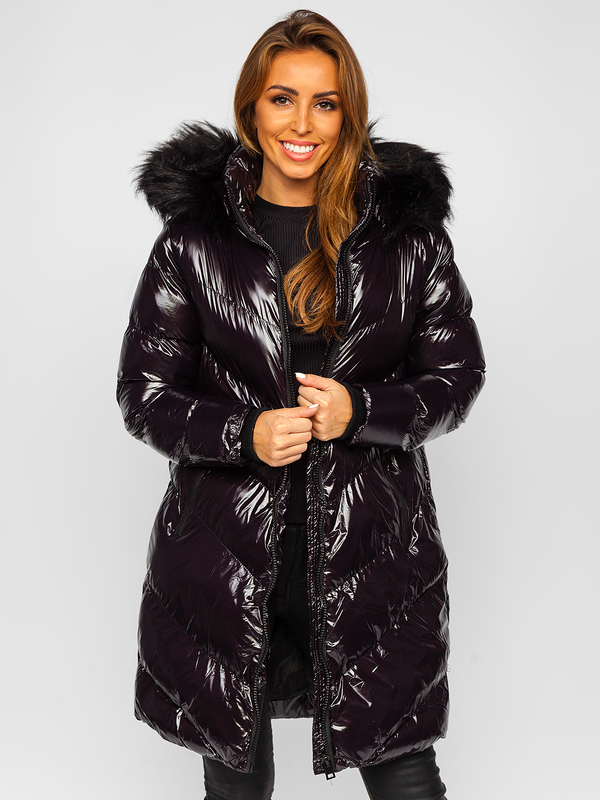 Geacă de iarnă neagră cu glugă dame Bolf 23069