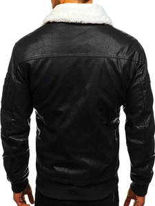 Geacă de piele pilot neagră EX837