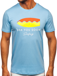 Tricou bărbătesc din bumbac albastru cu imprimeu Bolf MPO3457