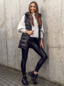 Vestă lungă neagră matlasată dame Bolf 7044A