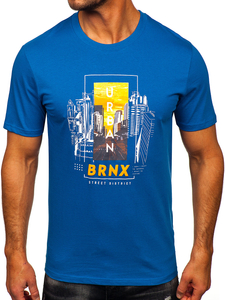 Tricou bărbătesc din bumbac albastru cu imprimeu Bolf MPO3452