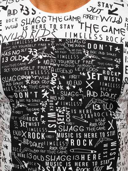 Tricou bărbătesc alb din bumbac cu imprimeu Bolf 1173