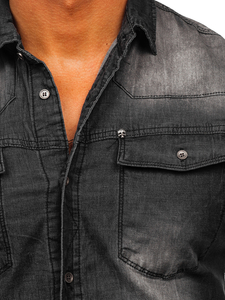 Cămașă de blugi cu mâneca lungă neagră Bolf MC703N