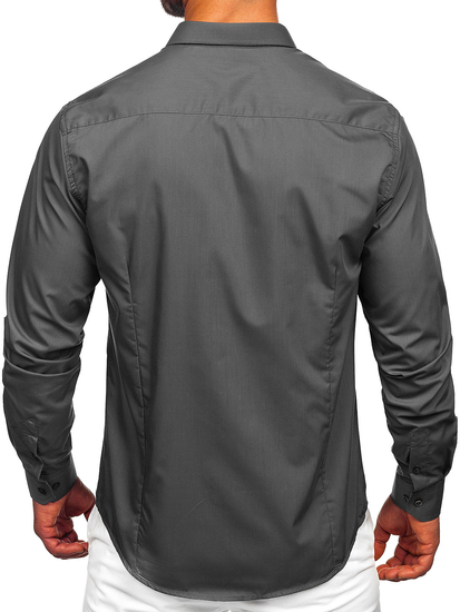 Cămașă elegantă cu mâneci lungi pentru bărbați, grafit deschis Bolf 1703