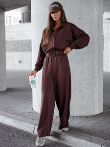 Set hanorac cu fermoar două piese pentru femei ciocolatiu Bolf 821109