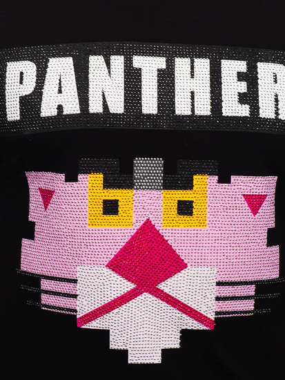 Tricou negru cu imprimeu și aplicații Bolf 192380