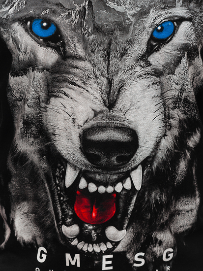 Tricou negru bumbac cu inprimeu Bolf 14801