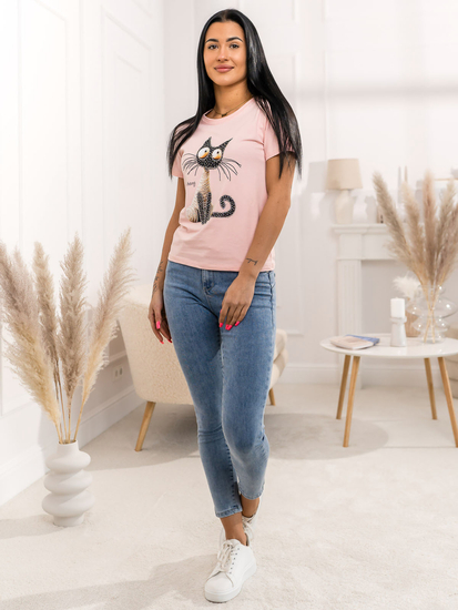 Tricou de dama roz cu aplicatie Bolf 95T2515