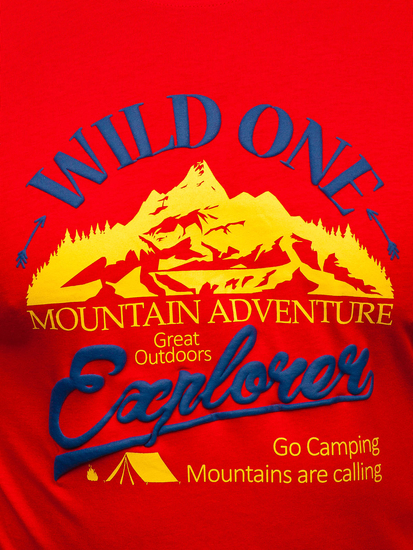 Tricou bărbătesc din bumbac roșu cu imprimeu Bolf MPO3484