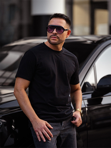 Tricou negru bărbătesc din bumbac fără imprimeu Bolf 14291