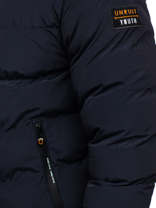 Geacă de iarnă cu două fețe bleumarin-camel matlasată Bolf 7417