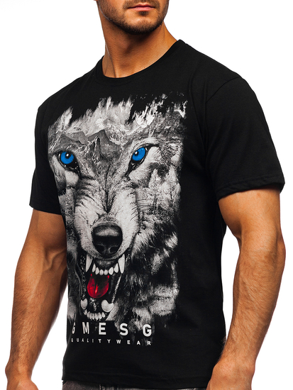 Tricou negru bumbac cu inprimeu Bolf 14801