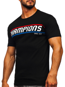 Tricou negru cu imprimeu Bolf SS10953