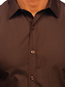 Cămașă elegantă maro pentru bărbați cu mâneci lungi Bolf 1703