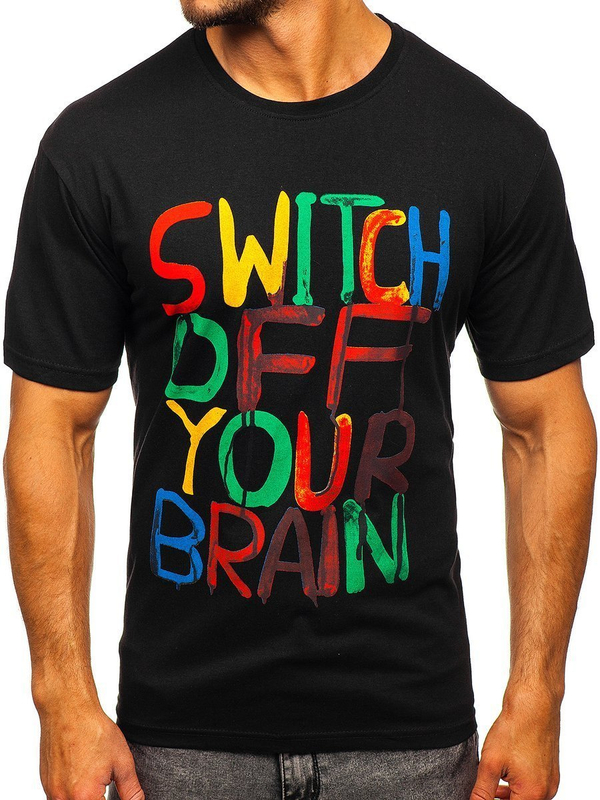 Tricou negru imprimat pentru bărbați Bolf 1181