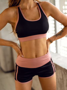 Set sport de damă din două piese negru și roz Bolf XL011A