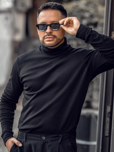 Pulover cu guler înalt din bumbac negru pentru bărbați Bolf 535A