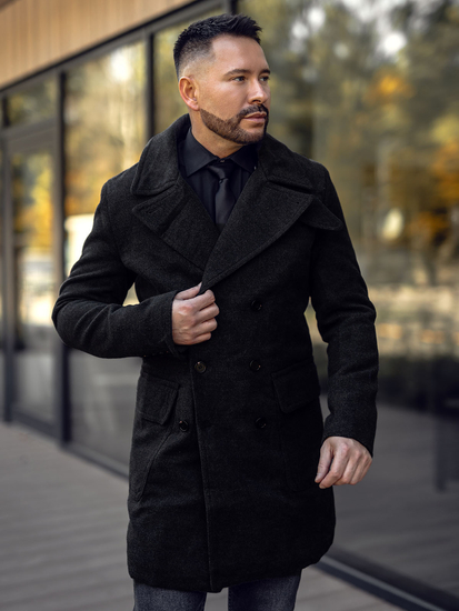 Palton de iarnă pentru bărbați, de culoare neagră, cu guler înalt Bolf 1048A2