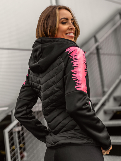 Glugă matlasată pentru femei Hanorac Bolf negru KSW4007A