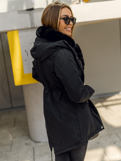 Geacă de iarnă parka cu glugă neagră Bolf 5M762