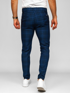 Pantaloni formali pentru bărbați bleumarin cu model în carouri Bolf 184195