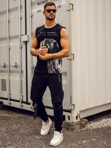 Top negru cu imprimeu Bolf 14808A